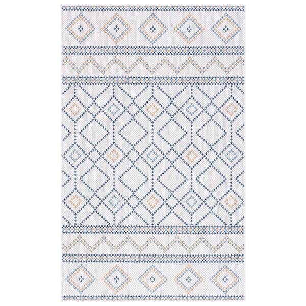 Courtyard Ivory/Navy Yellow 4 ft. x 6 ft. Geometric Modern Indoor/Outdoor Area Rug