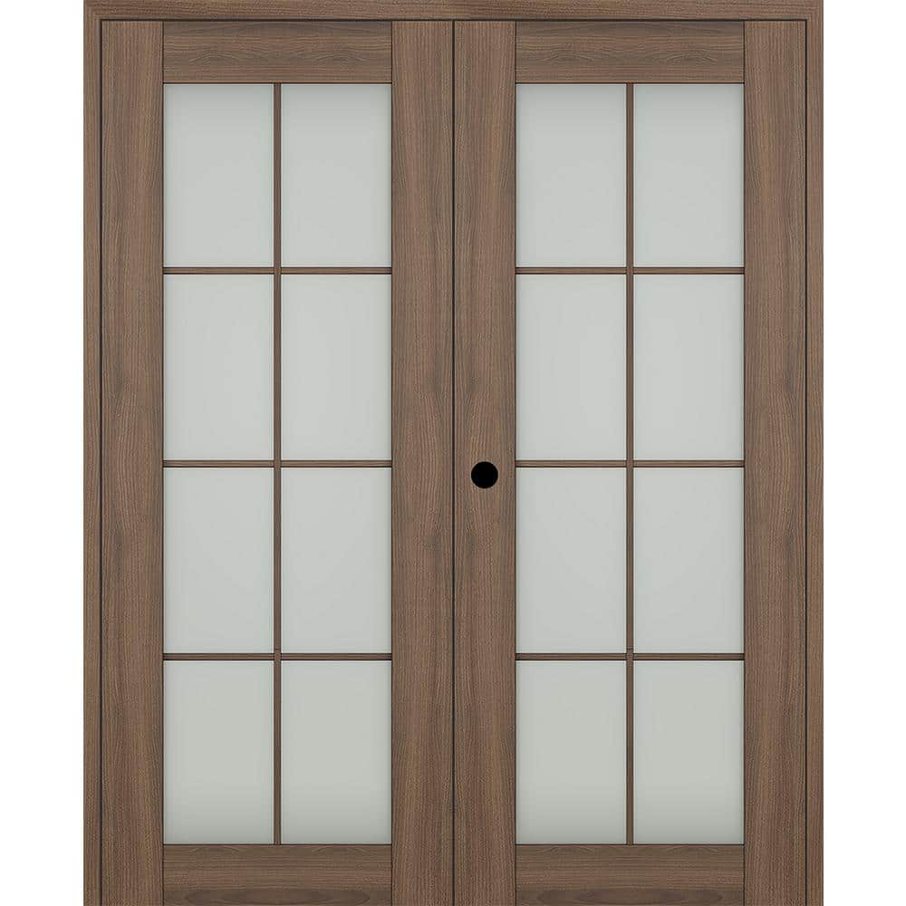 "Vona 72""x 80"" Right Hand Active 8-Lite Frosted Glass Pecan Nutwood Wood Composite Double Prehung French Door" price history on PriceWatchPro