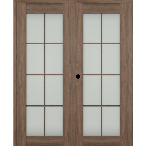 Belldinni Vona 56"x 84" Right Hand Active 8-Lite Frosted Glass Pecan Nutwood Wood Composite Double Prehung French Door