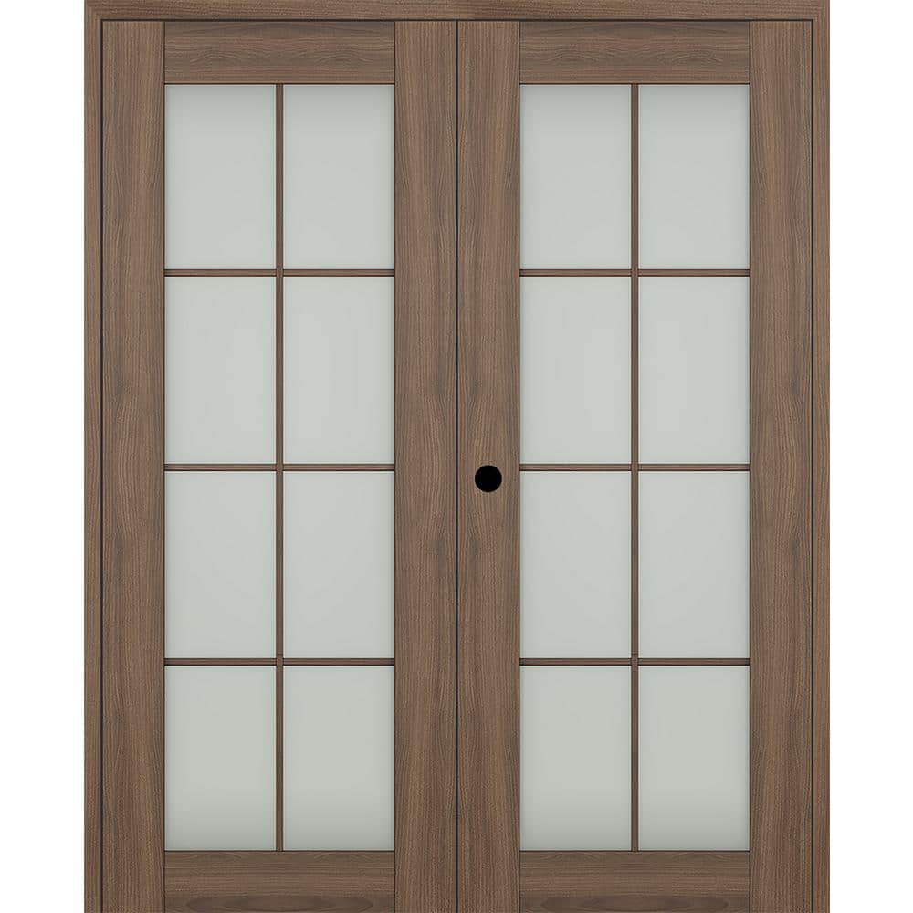 Belldinni Vona 64"x 84" Right Hand Active 8-Lite Frosted Glass Pecan ...