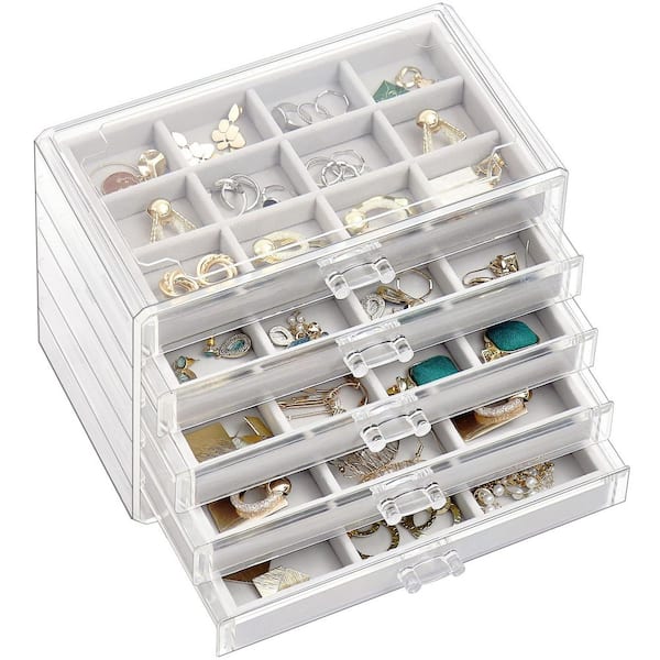 Grey acrylic 5-layer jewelry storage box for earrings.