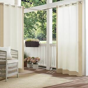 Hampton Linen Border Pattern  Polyester 52 in. W x 108 in. L Light Filtering Single Outdoor Grommet Panel