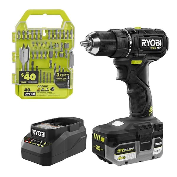 RYOBI 30th Anniversary drill kit · 4Ah + 40-piece bit set