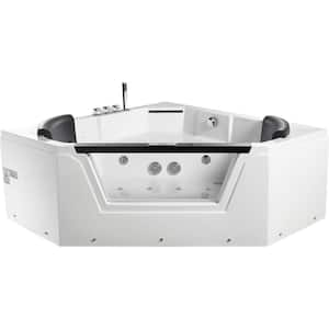 Platinum 59 in. x 59 in. Whirlpool Bathtub with Center Drain in White with Water Fall Faucet and Bluetooth