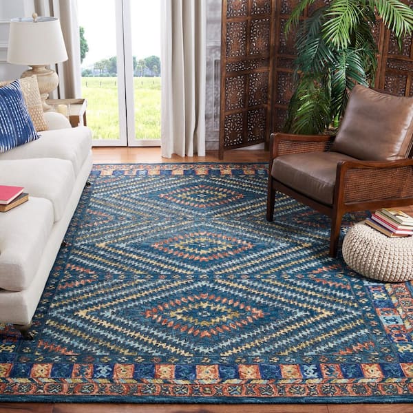 Aspen Rust/Green 7 ft. x 7 ft. Square Border Diamond Area Rug