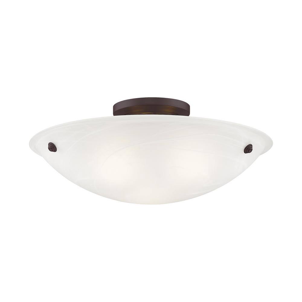 Oasis Bronze Finish 3-Light LED Flush Mount with White Alabaster Glass