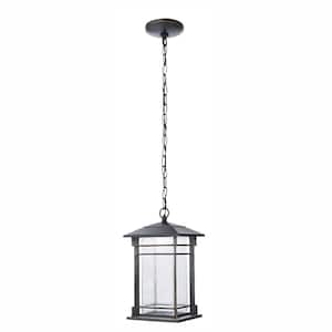 Oil Rubbed Bronze LED Outdoor Pendant Light Fixture with Seeded Glass