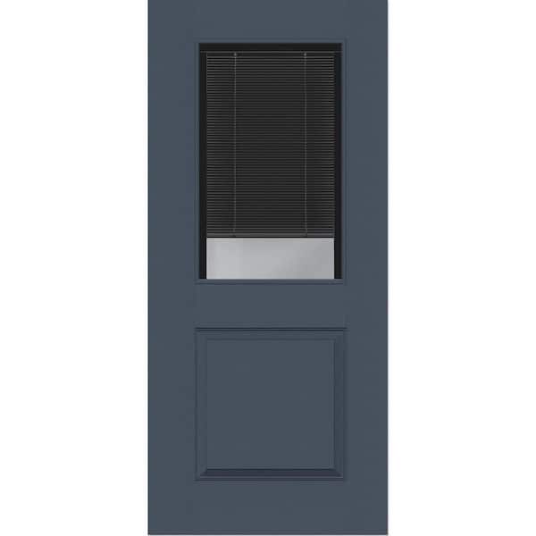 Legacy 36in. x 80in. Universal Handing 1/2-Lite Clear Glass Noir Miniblind Dark Denim Finish Fiberglass Front Door Slab