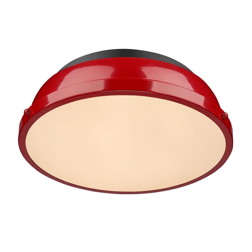 Matte Black and Red Shade Flush Mount Light