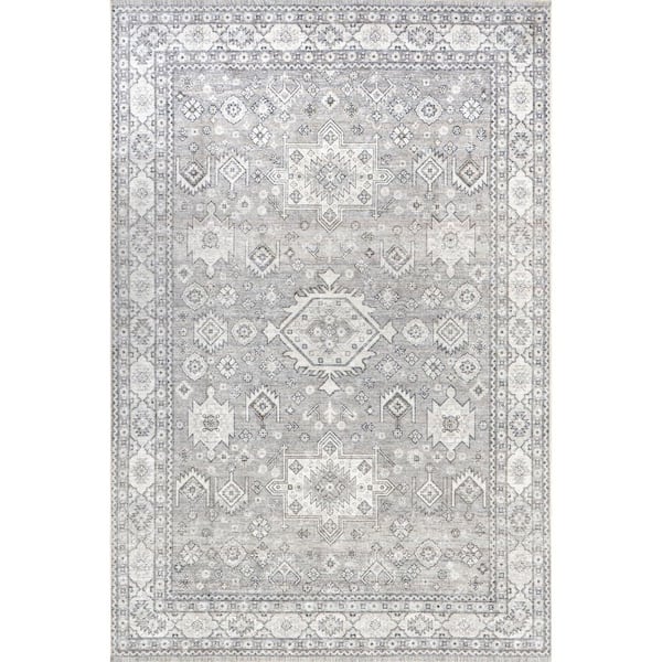 Kaski Geometric Machine Washable Area Rug Gray 8 ft. x 10 ft. Area Rug