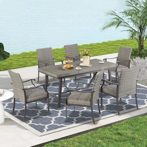 7-Piece Wicker Outdoor Dining Set, Extendable Table and Dining Armchairs