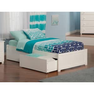 Concord White Twin XL Platform Bed with Flat Panel Foot Board and 2-Urban Bed Drawers