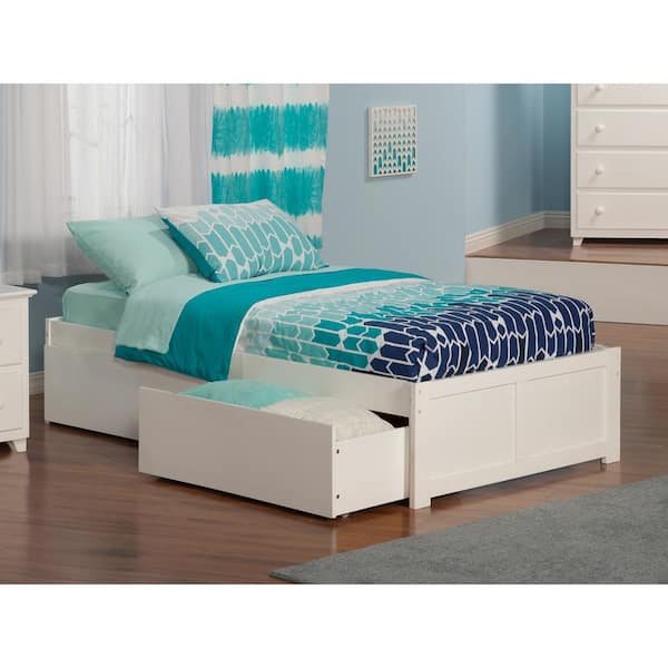 AFI Concord White Twin XL Platform Bed with Flat Panel Foot Board and 2-Urban Bed Drawers