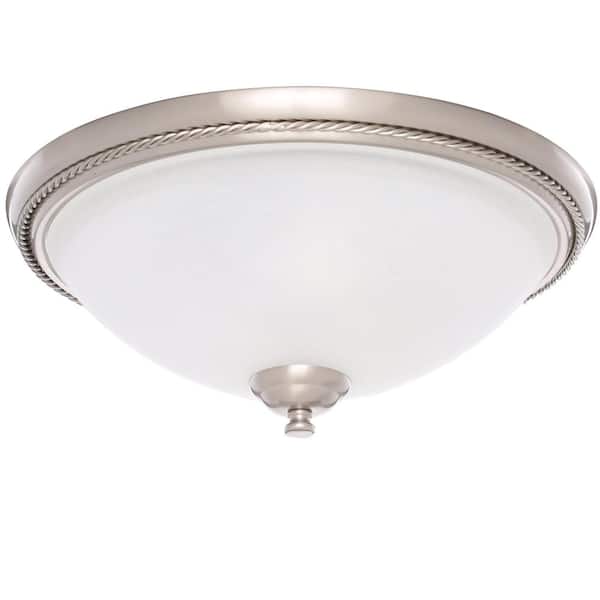 Progress Lighting Pavilion Collection 15 in. 2-Light Brushed Nickel Hallway Flush Mount with Etched Watermark Glass