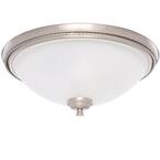 Pavilion Collection 15 in. 2-Light Brushed Nickel Hallway Flush Mount with Etched Watermark Glass