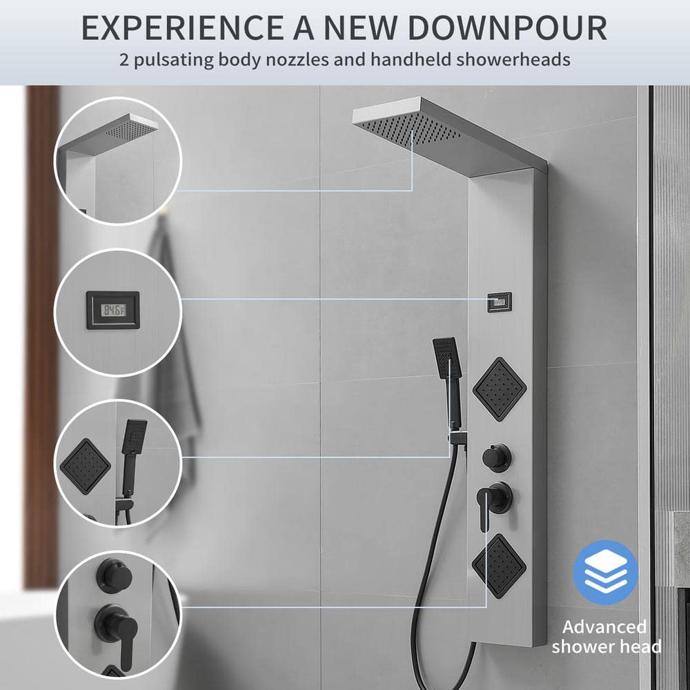 Black Nickel 2-Jet Rainfall Shower Panel System with Handheld Wand