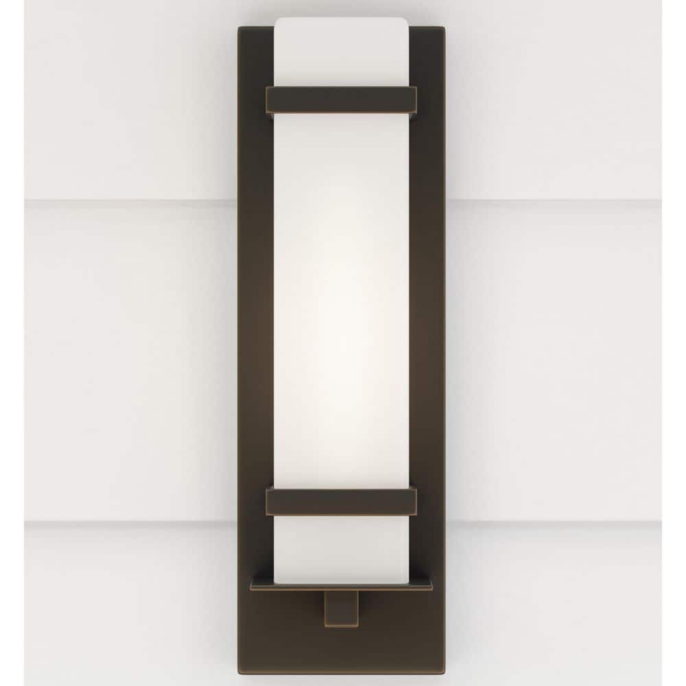 Antique Bronze 14" Etched Opal Glass Outdoor Wall Sconce