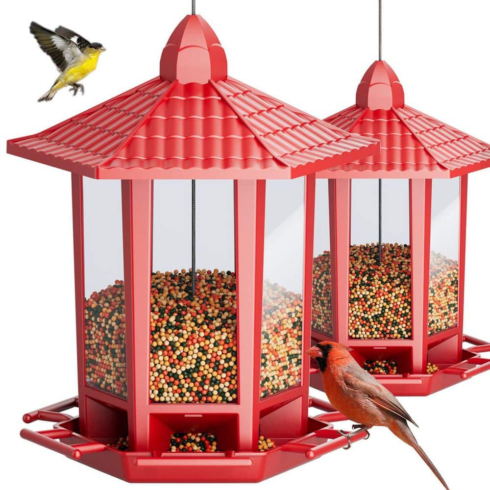 Red Retro Pagoda Style Plastic Hanging Bird Feeder with Transparent Panel for Wild Birds with 4 Perches (2-Pack) price history on PriceWatchPro
