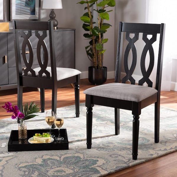 Baxton Studio Cherese Grey and Dark Brown Dining Chair Set of 2