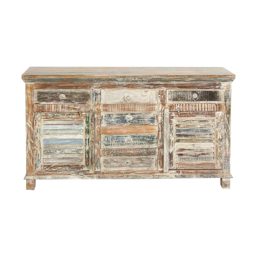 Rustic Dark Brown Reclaimed Wood Cabinet with Adjustable Shelving