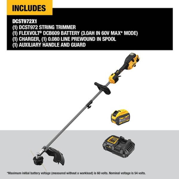 DEWALT 15 in. 60V MAX Lithium-Ion Cordless FLEXVOLT Brushless String Grass Trimmer with (1) 3.0Ah Battery and Charger Included
