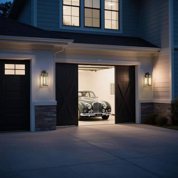 18 in.Black Water Glass Dusk to Dawn Lantern Outdoor Wall Sconce 2 Pack,Waterproof Anti-Rust Large Outdoor Light