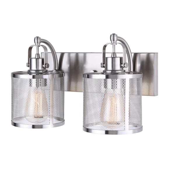 CANARM Beckett 15 in. 2-Light Brushed Nickel Vanity Light with Metal Shade