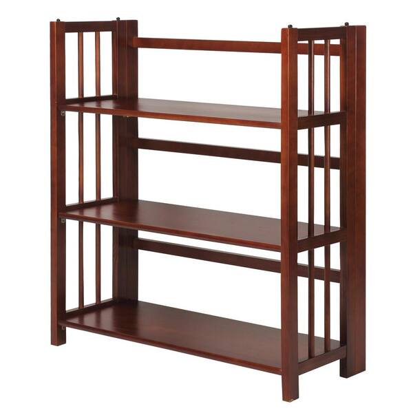 Casual Home 3-Shelf 35 in. Walnut Wide Folding Stackable Bookcase
