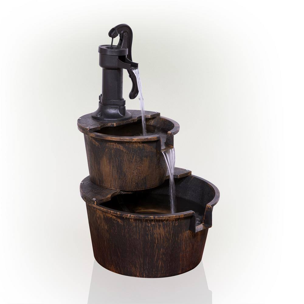 Rustic Bronze 2-Tier Barrel and Pump Water Fountain