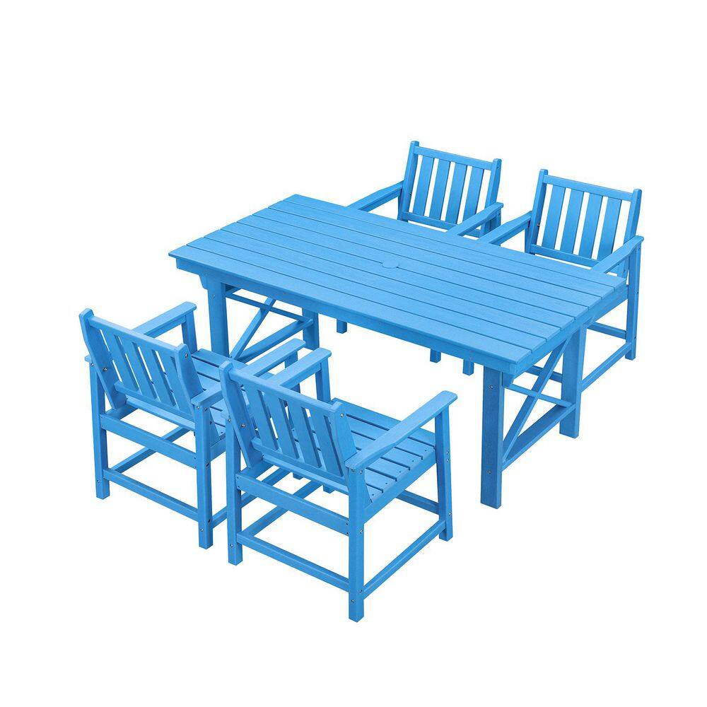 HDPE 5-Piece Plastic Rectangle Table Standard Height Outdoor Dining Set in Sky Blue price history on PriceWatchPro
