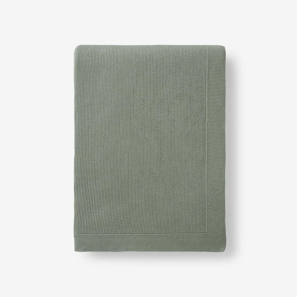 The Company Store Classic All Season Breathable Cotton Knit Green Throw Blanket