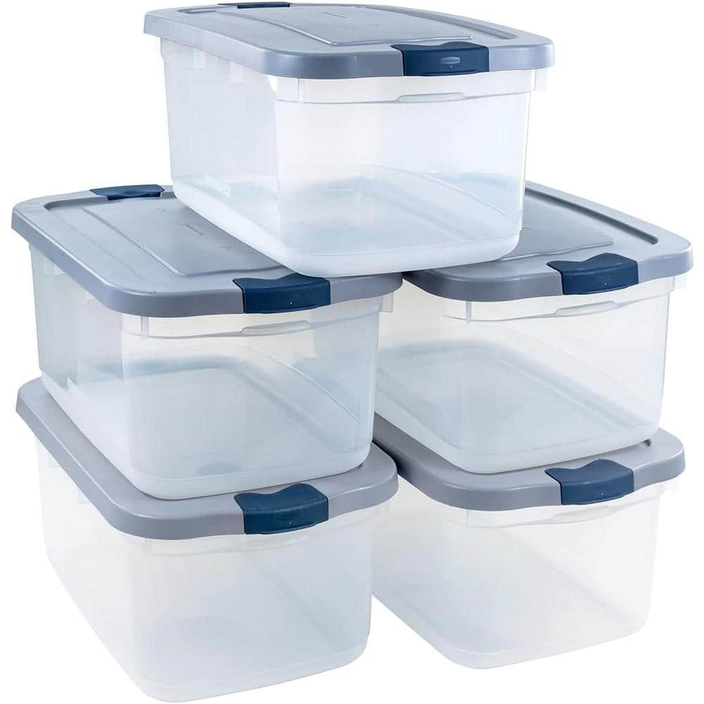 Roughneck 50 Qt/12 Gal Stackable Clear Storage Containers w/ Grey Lids, 5-Pack price history on PriceWatchPro