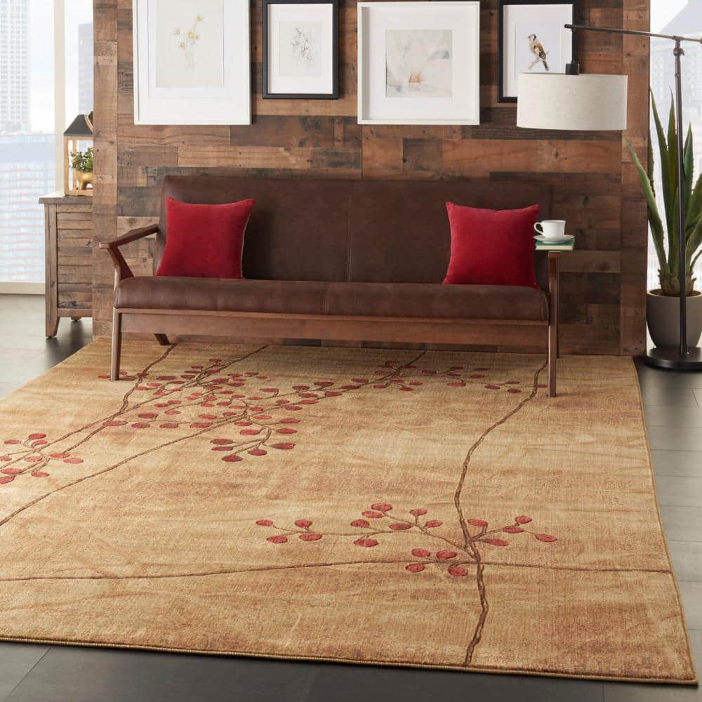 Latte Floral Synthetic 10' x 14' Area Rug