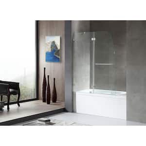 HERALD Series 48 in. x 58 in. Frameless Hinged Tub Door in Brushed Nickel with Towel Bar with Handle