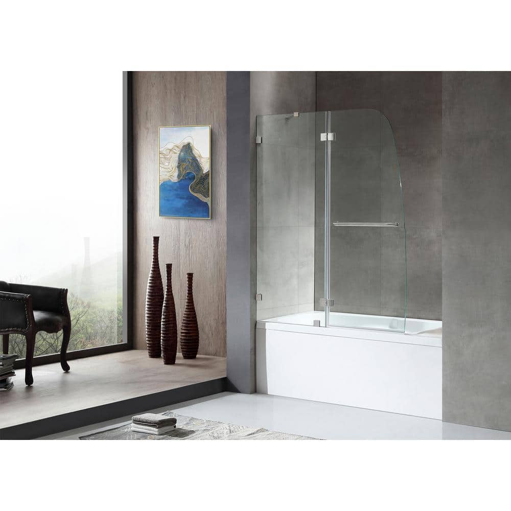Pacific Frameless Hinged Tub Door in Brushed Nickel and Glass