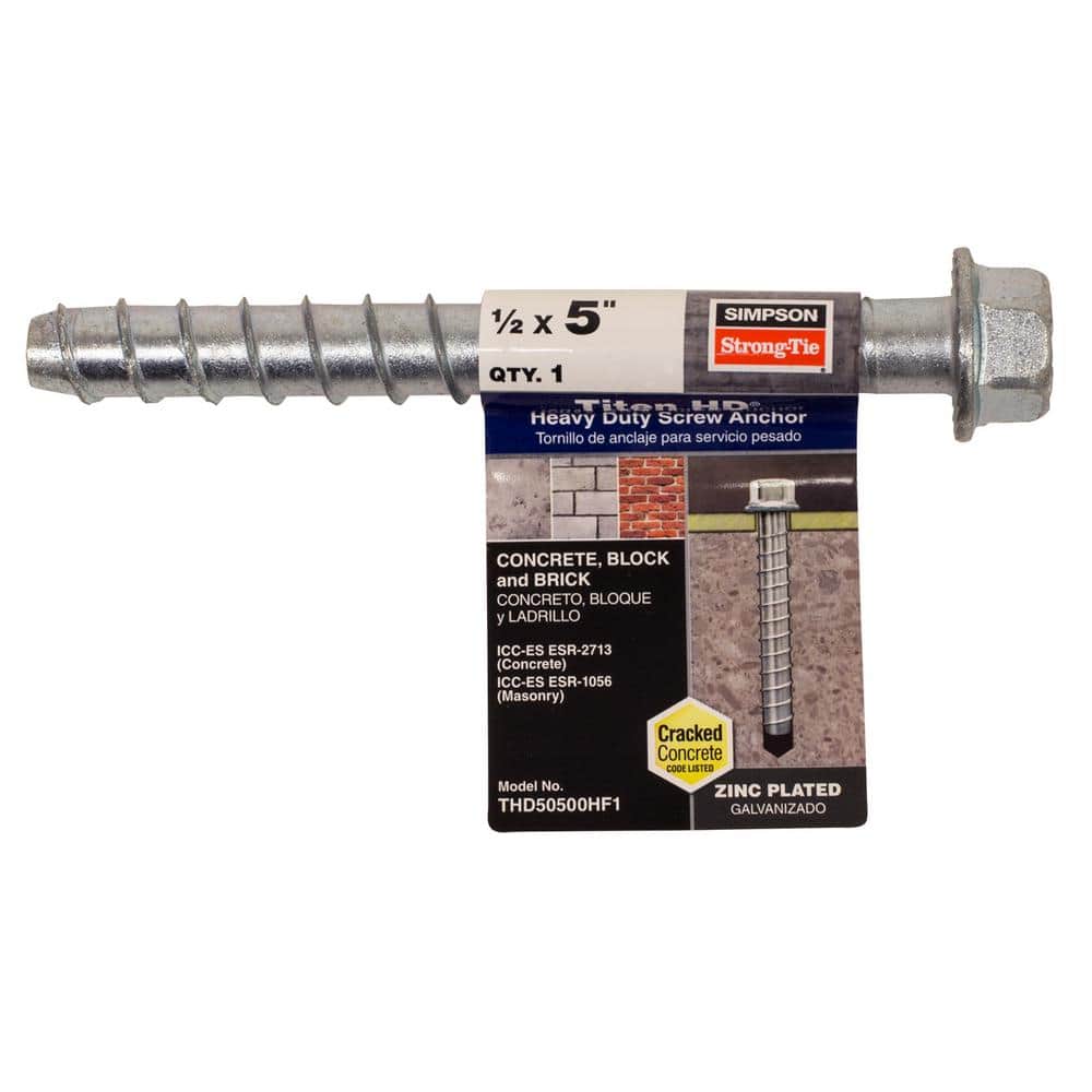 Simpson Strong-Tie Titen HD 1/2 in. x 5 in. Zinc-Plated Heavy-Duty Screw  Anchor THD50500HF1 - The Home Depot