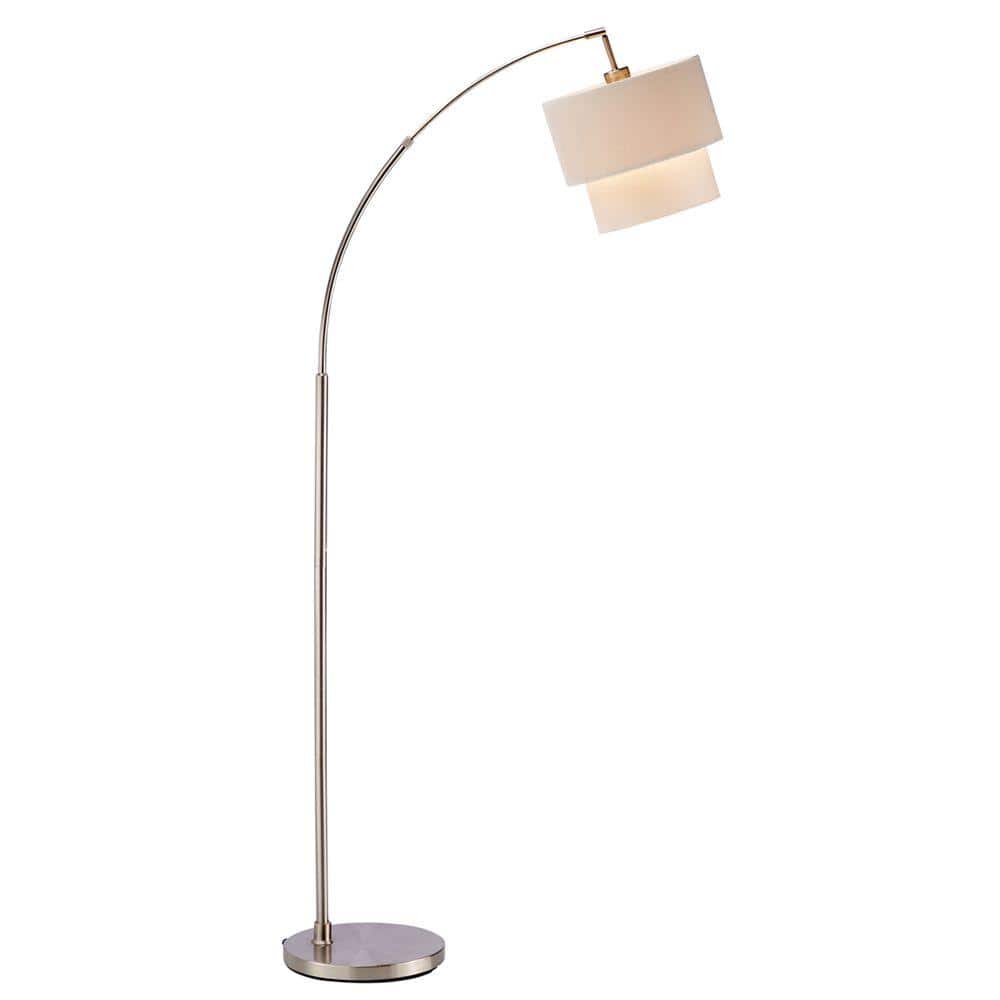 Gala Brushed Steel Adjustable Arc Floor Lamp with Corrugated Shade