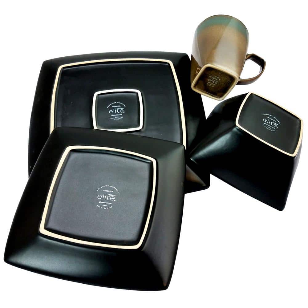 Tequesta Taupe and Teal 16-Piece Square Ceramic Dinnerware Set