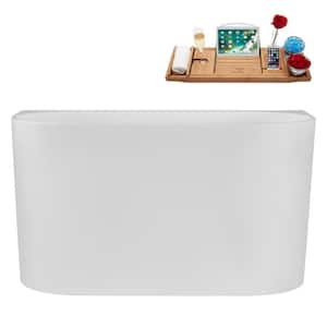 47 in. x 24 in. Acrylic Freestanding Soaking Bathtub in Glossy White with Brushed Gold Drain, Bamboo Tray