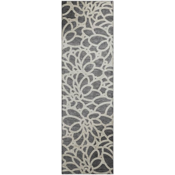 Mayfield Premium Machine Washable Abstract AMF2412 Gray 2 ft. x 7 ft. Runner Rug