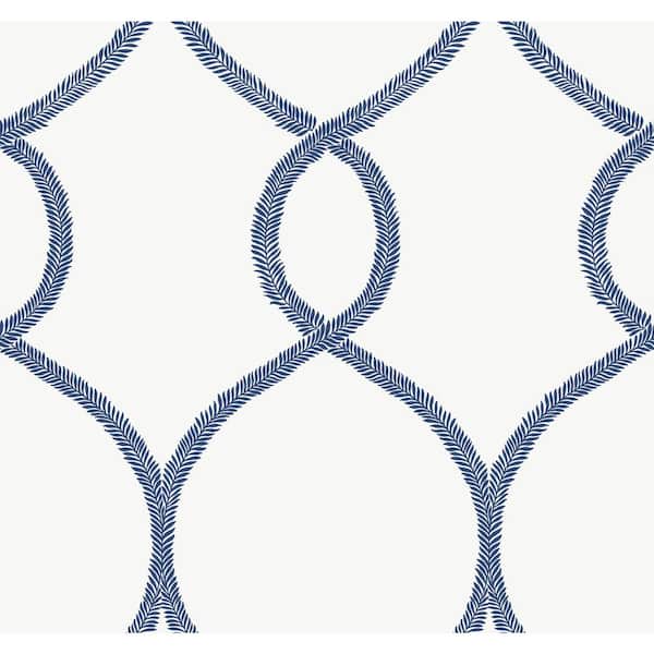York Wallcoverings Ronald Redding Navy Laurel Leaf Ogee Paper Unpasted Matte Wallpaper (27 in. x 27 ft.)