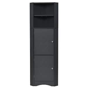 15" W x 15" D x 61" H Ready to Assemble MDF Floor Base Kitchen Corner Cabinet in Black with 2-Doors and 4 Shelves