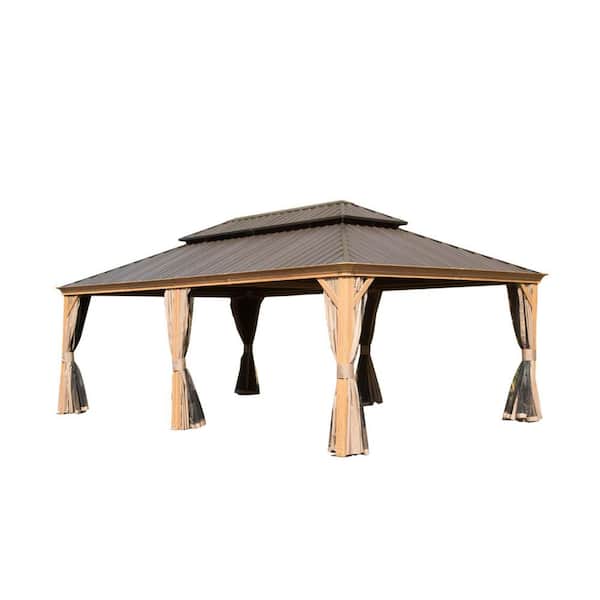 14 ft. x 22 ft. Yellow Brown Outdoor Gazebo with Curtains and Netting