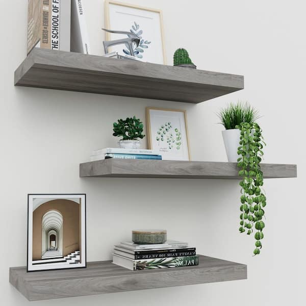 16 in. W x 6.7 in. D Floating Shelves for Wall (Set of 3) Floating Shelves, Decorative Wall Shelf, Grey