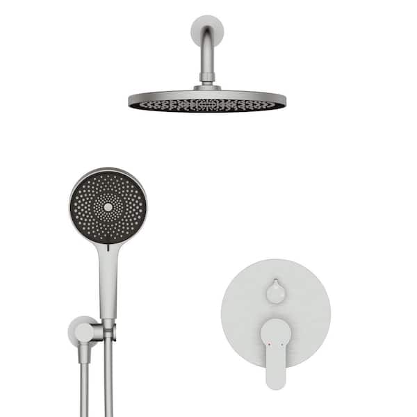 INSTER MINT 4-Spray 10 in. Dual Wall Mount Fixed and Handheld Shower Head 1.8 GPM in Brushed Nickle (Valve Included)