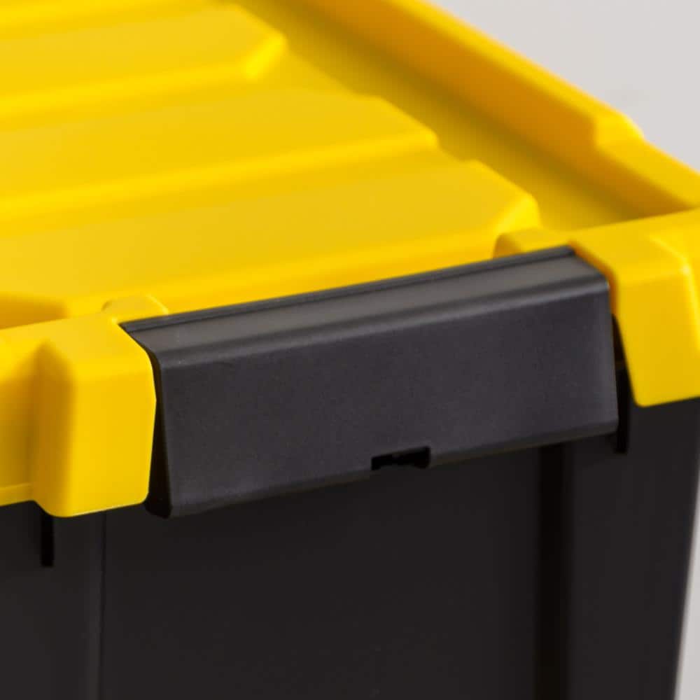 Heavy-Duty Black and Yellow Stackable Plastic Storage Totes