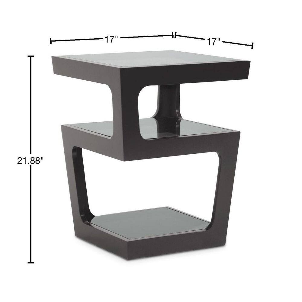 Black Modern End Table with 3-Tiered Glass Shelves