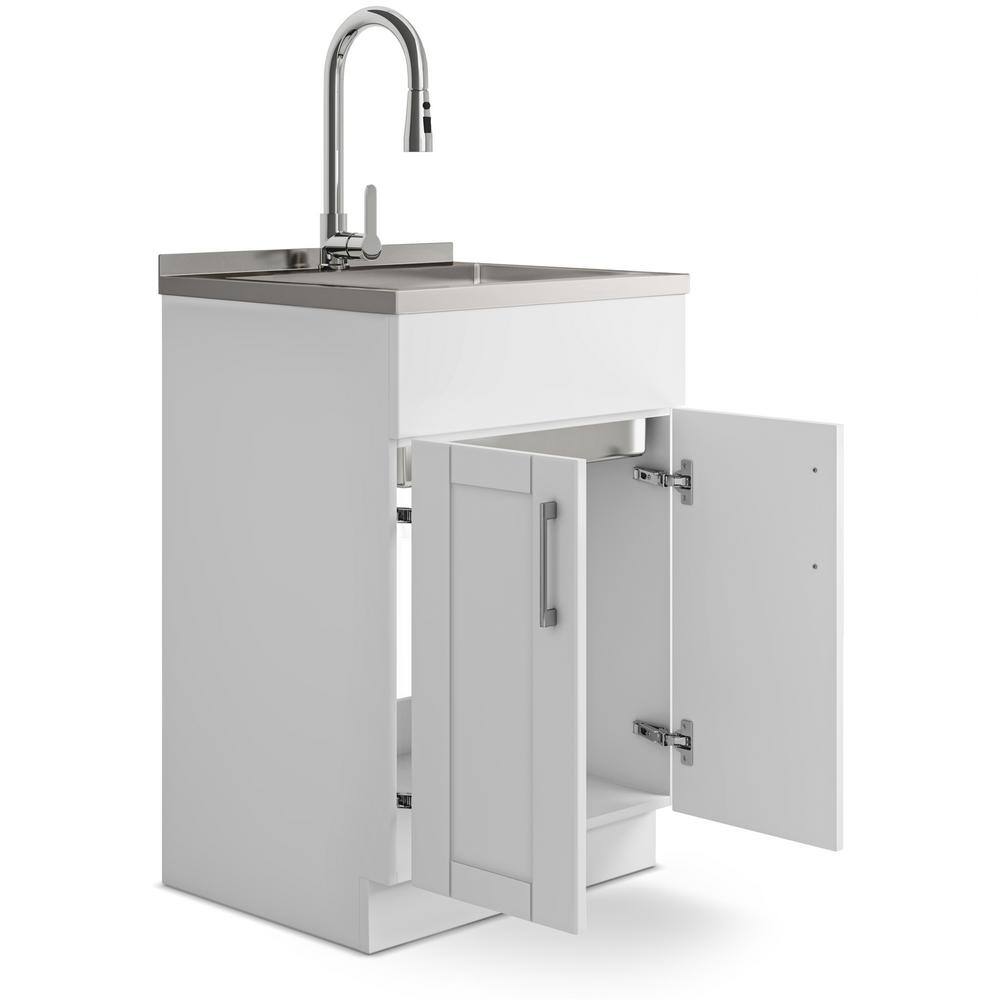 24-Inch White Shaker Utility Sink Cabinet with Stainless Steel Faucet