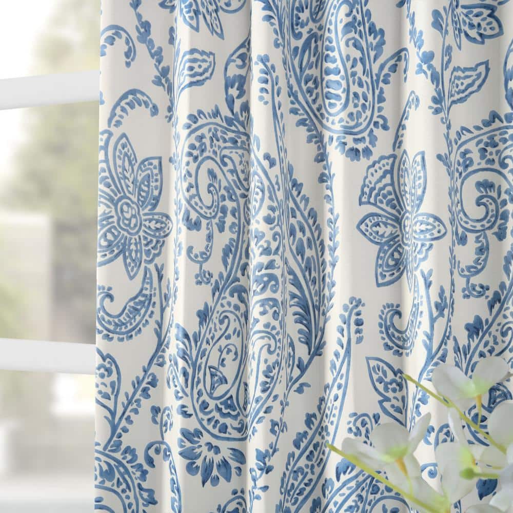 Tea Time China Blue Floral Blackout Polyester Curtain Panel