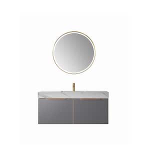 Alicante 48 in. W x 20.9 in. D x 21.7 in. H Single Sink Bath Vanity in Grey with White Marble Top and Mirror